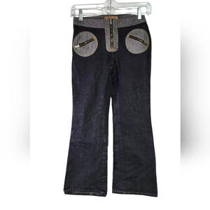 Tommy Hilfiger Dark Wash Flared Denim Pants | Size 10 | Retro Zip & Circle Pocke